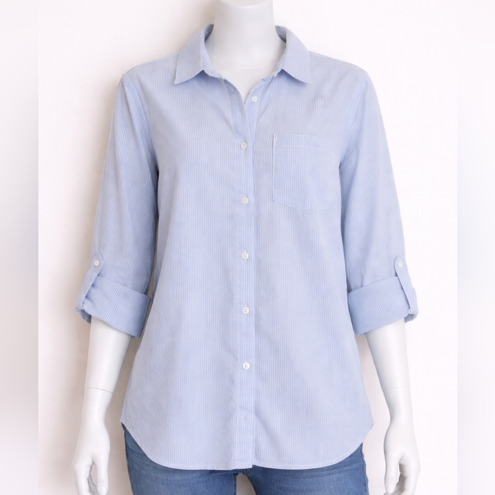 Love Notes Blue White Stripe Button Front Shirt
